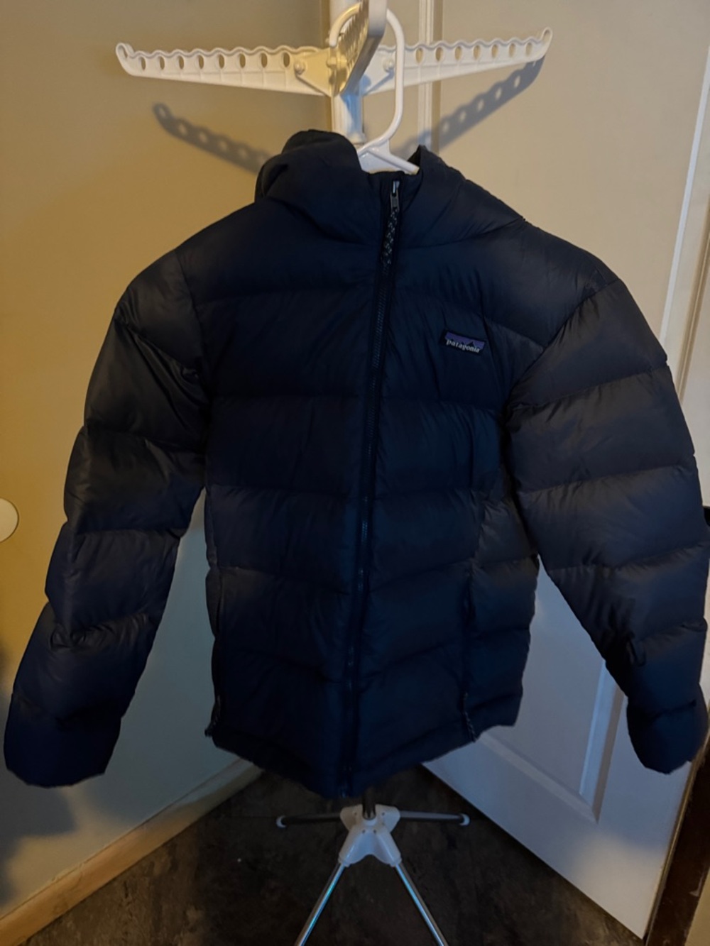 Patagonia Navy Blue Quilted Down Jacket with Hood